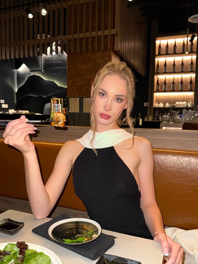 Anastasia Stepanenko in a black evening fashion portrait