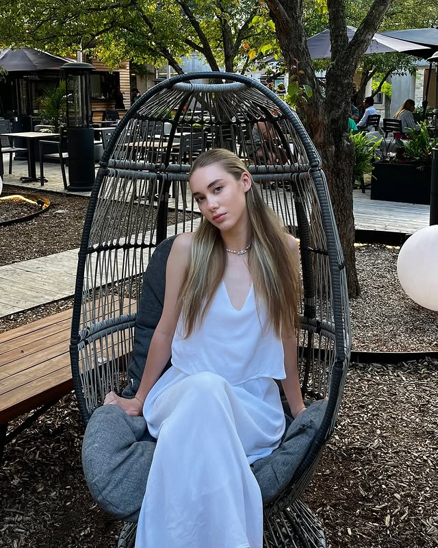 White dress portrait of Anastasia Stepanenko outdoors